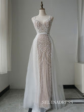 Luxury Spaghetti Straps Beaded Long Prom Dress With Skirt Elegant Evening Gowns CRN013|Selinadress