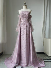Luxury Strapless Long Sleeve Beaded Long Prom Dress Pink Evening Gowns CRN007|Selinadress