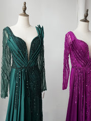 Luxury V neck Long Prom Dresses Gorgeous Full Beaded Long Evening Gown Formal Dresses FUE005|Selinadress