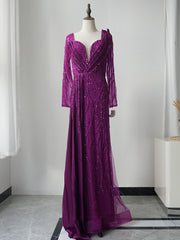 Luxury V neck Long Prom Dresses Gorgeous Full Beaded Long Evening Gown Formal Dresses FUE005|Selinadress