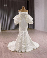 Luxury White Mermaid Wedding Dress Satin Bridal Gowns With Puff Sleeve 241150|Selinadress