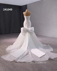 Luxury White Mermaid Wedding Dress Strapless Bridal Gowns With Bowknot 241049|Selinadress