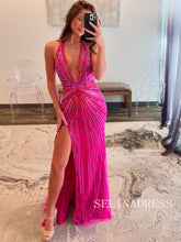 Mermaid Deep V neck Beaded Long Prom Dresses Unique Evening Dress ALI0210|Selinadress