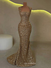 Mermaid Gold Sequin Long Prom Dress Evening Gowns TKL618|Selinadress