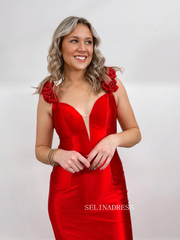 Mermaid Hand Made Flower Straps Cheap Long Prom Dress lpk921|Selinadress