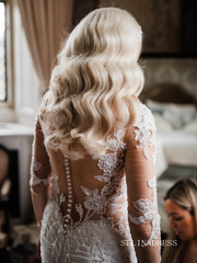 Mermaid Long Sleeve Applique Lace Wedding Dress Bridal Gowns lps007|Selinadress