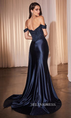 Mermaid Off-the-shoulder Black Lace Prom Dress with High Slit SEW1202|Selinadress