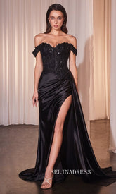 Mermaid Off-the-shoulder Black Lace Prom Dress with High Slit SEW1202|Selinadress
