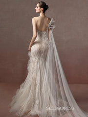 Mermaid One Shoulder Ivory Tulle Elegant Long Prom Dresses Evening Dresses YY002|Selinadress