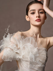 Mermaid One Shoulder Ivory Tulle Elegant Long Prom Dresses Evening Dresses YY002|Selinadress