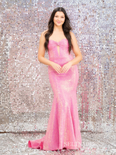 Mermaid Pink Shiny Sequins Pink Cheap Long Prom Dress lpk916|Selinadress