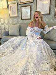 Mermaid Puff Sleeve Lace Bow Tie Wedding Dress Bridal Gowns lps005|Selinadress