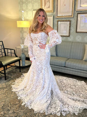 Mermaid Puff Sleeve Lace Bow Tie Wedding Dress Bridal Gowns lps005|Selinadress