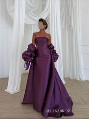 Mermaid Purple Strapless Long Prom Dress Evening Dress With Sleeve TKL620|Selinadress