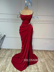 Mermaid Red Long Prom Dress With Split Beaded Evening Dress ann315|Selinadress