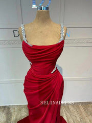 Mermaid Red Long Prom Dress With Split Beaded Evening Dress ann315|Selinadress