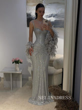Mermaid Sliver Sparkly Long Prom Dresses Hot Stones Evening Gowns REN006|Selinadress