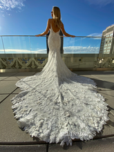 Mermaid Spaghetti Straps Applique Wedding Dresses Lace Wedding Gowns kop134|Selinadress