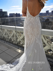Mermaid Spaghetti Straps Applique Wedding Dresses Lace Wedding Gowns kop134|Selinadress