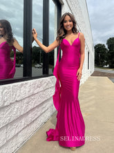 Mermaid Spaghetti Straps Long Prom Dresses Fuchsia Evening Dresses SEA302|Selinadress