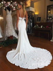 Mermaid Spaghetti Straps Rustic Wedding Dresses Satin Bridal Gowns EWR458|Selinadress