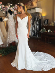 Mermaid Spaghetti Straps Rustic Wedding Dresses Satin Bridal Gowns EWR458|Selinadress
