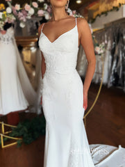 Mermaid Spaghetti Straps Rustic Wedding Dresses Satin Bridal Gowns EWR458|Selinadress