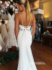 Mermaid Spaghetti Straps Rustic Wedding Dresses Satin Bridal Gowns EWR458|Selinadress