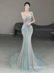 Mermaid Spaghetti Straps Sparkly Beaded Long Prom Dresses Evening Dresses YY007|Selinadress
