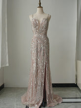 Mermaid Spaghetti Straps Unique Beaded Long Prom Dress Luxury Evening Gowns CRN005|Selinadress