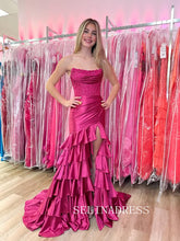 Mermaid Strapless Lace Long Prom Dress Ruffles Evening Dresses With Split SEW1209|Selinadress