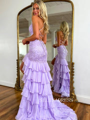 Mermaid Strapless Lilac Long Prom Dress Ruffles Evening Dress ann310|Selinadress