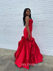 Mermaid Strapless Red Prom Dresses With Hand Made Flower Elegant Evening Dresses SEA313|Selinadress