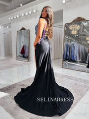 Mermaid Straps Blue Long Prom Dress with Appliques ABB004|Selinadress