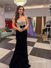 Mermaid Sweetheart Black Long Prom Dresses With Rhinestone Evening Dresses SEA303|Selinadress