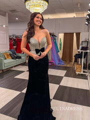 Mermaid Sweetheart Black Long Prom Dresses With Rhinestone Evening Dresses SEA303|Selinadress