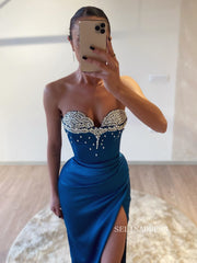 Mermaid Sweetheart Blue Long Prom Dress Evening Dress With Slit SEW1129|Selinadress