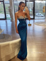 Mermaid Sweetheart Blue Long Prom Dress Evening Dress With Slit SEW1129|Selinadress