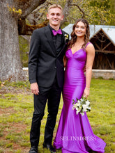 Mermaid V neck Cheap Long Prom Dress Purple Formal Dress SQW035|Selinadress