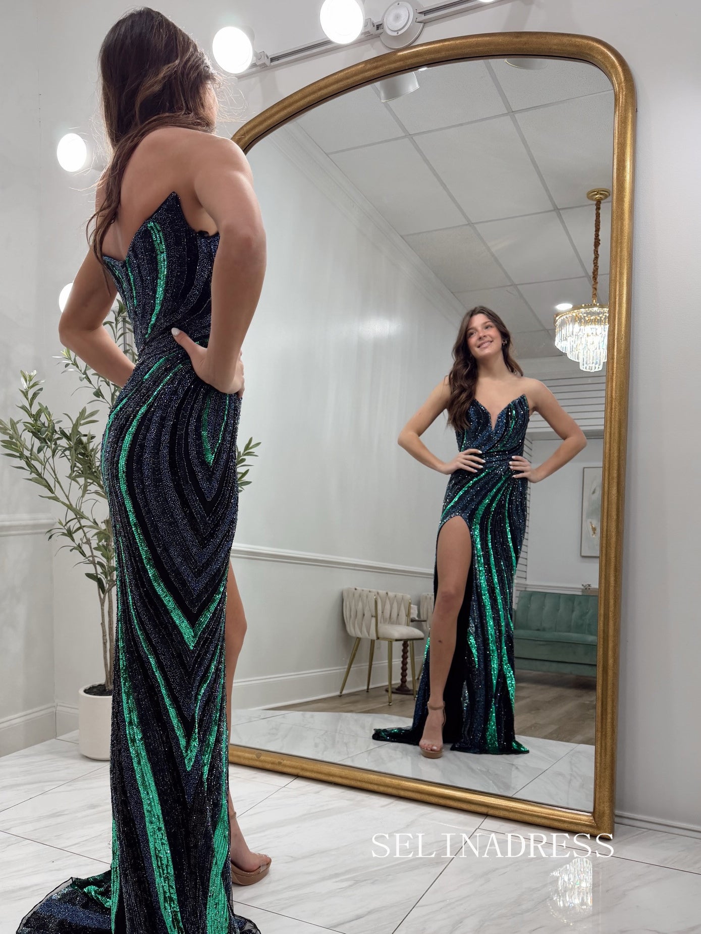 Mermaid V neck Full Beaded Long Prom Dresses Sparkly Evening Dresses SEA298|Selinadress