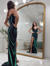 Mermaid V neck Full Beaded Long Prom Dresses Sparkly Evening Dresses SEA298|Selinadress