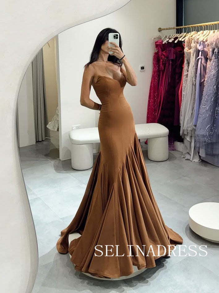 MermaidStrapless Brown Long Prom Dress Formal Dress ann306|Selinadress
