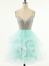 Mint Green Beaded Layered Tulle Homecoming Dress SEA011|Selinadress