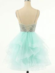 Mint Green Beaded Layered Tulle Homecoming Dress SEA011|Selinadress