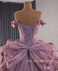 Off-the-shoulder Dusty Pink Ball Gown Quincess Dress 3D Floral Ball Gown Evening Dress Haute Couture Wedding Gowns 251031|Selinadress