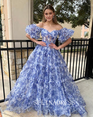 Off-the-shoulder Floral Long Prom Dresses Evening Dresses SEA057|Selinadress