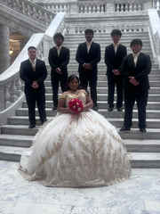 Off-the-shoulder Gold Sparkly Gown Princess Wedding Dress Evening Gowns sew1092|Selinadress