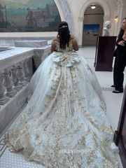 Off-the-shoulder Gold Sparkly Gown Princess Wedding Dress Evening Gowns sew1092|Selinadress