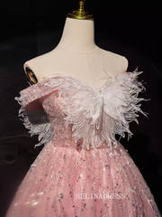 Off the Shoulder Homecoming Dresses Pink Beaded Butterfly Graduation Dress #SEW1266|Selinadress