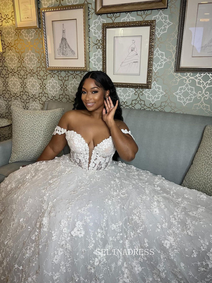 Classy Lace Long Sleeve Country Off Shoulders Ball Gown Wedding Dress main image 0